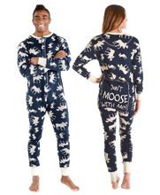 Load image into Gallery viewer, Classic Moose Blue Adult Onesie Flapjack
