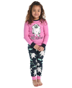 Yeti For Bed Kid's Long Sleeve Pink PJ's