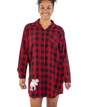 Load image into Gallery viewer, Flannel Plaid Moose Button Night Shirt
