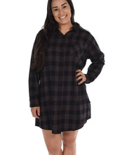 Load image into Gallery viewer, Grey Plaid Flannel Button Nightshirt
