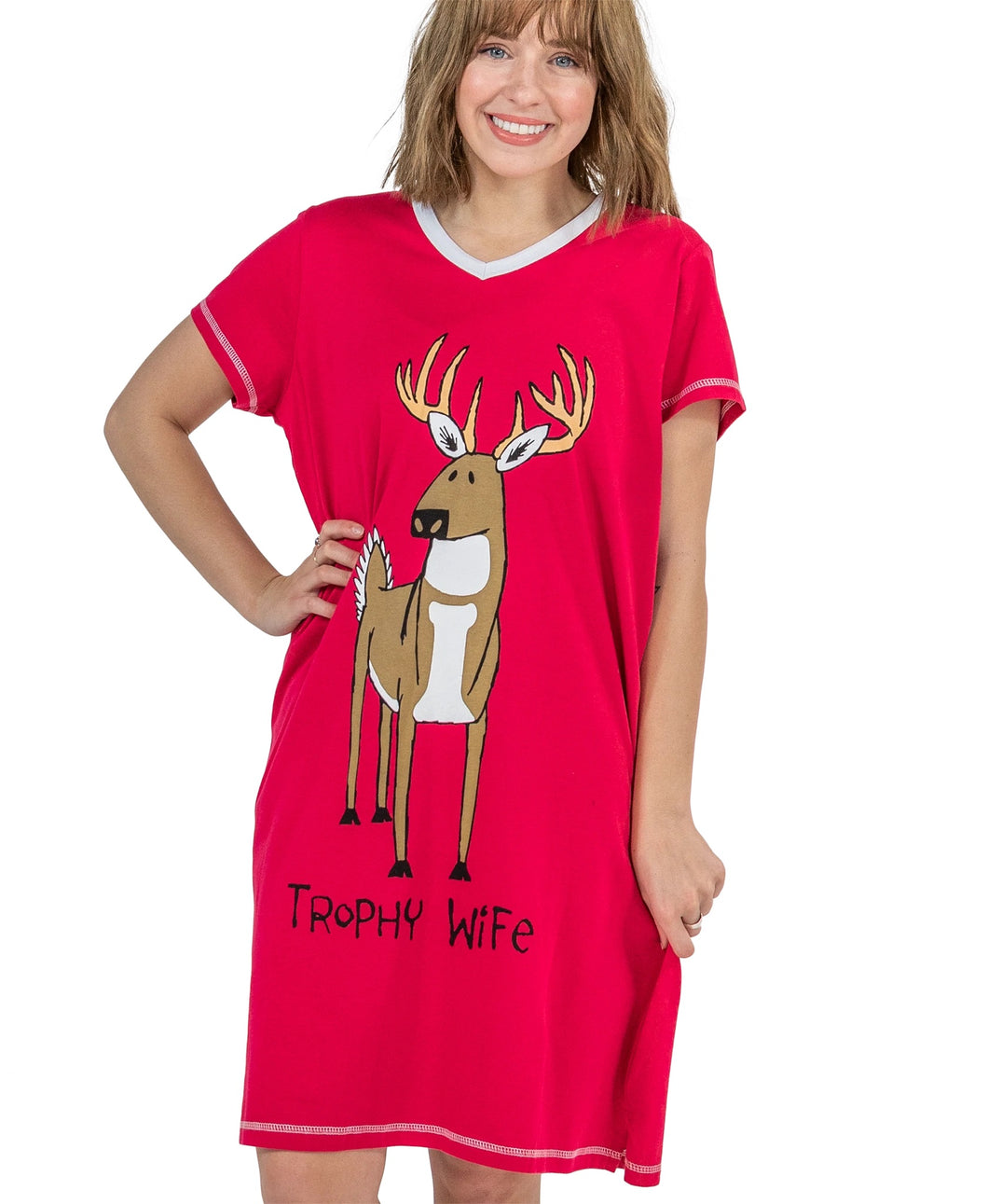 Trophy Wife Women's Deer V-neck Nightshirt
