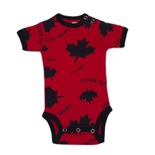 Load image into Gallery viewer, Canada Eh? Red With Black Maple Leafs Infant Creeper
