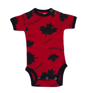 Canada Eh? Red With Black Maple Leafs Infant Creeper