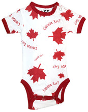 Load image into Gallery viewer, Canada Eh? White With Red Maple Leafs Infant Creeper
