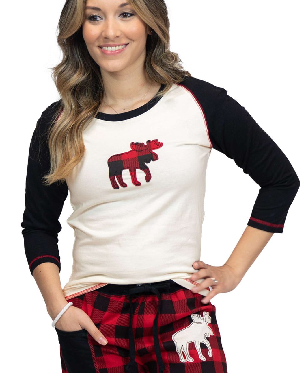 Moose Plaid Women's Fitted Tee