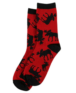 Red Classic Moose Crew Sock