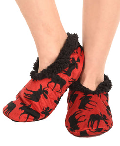 Classic Moose Red Fuzzy Feet Slipper