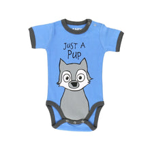 Load image into Gallery viewer, Just A Pup Wolf Infant Creeper Blue Onesie
