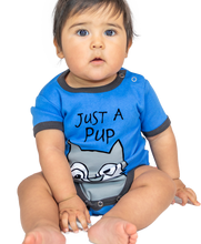 Load image into Gallery viewer, Just A Pup Wolf Infant Creeper Blue Onesie
