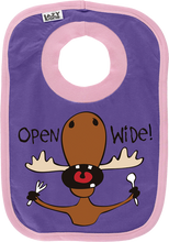 Load image into Gallery viewer, Open Wide Purple Moose Bib
