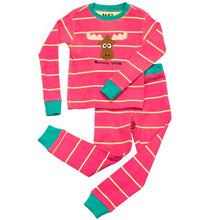 Load image into Gallery viewer, Lazy One - Moosely Wild - Pink Kids Pj Set
