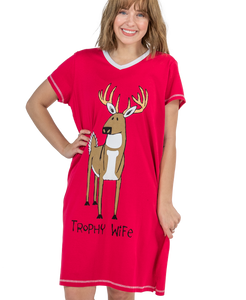 Trophy Wife Women's Deer V-neck Nightshirt