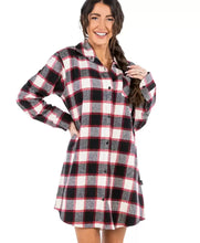 Load image into Gallery viewer, Flannel Black Plaid Button Nightshirt
